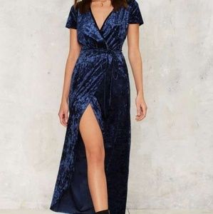 Navy Velvet Wrap Dress